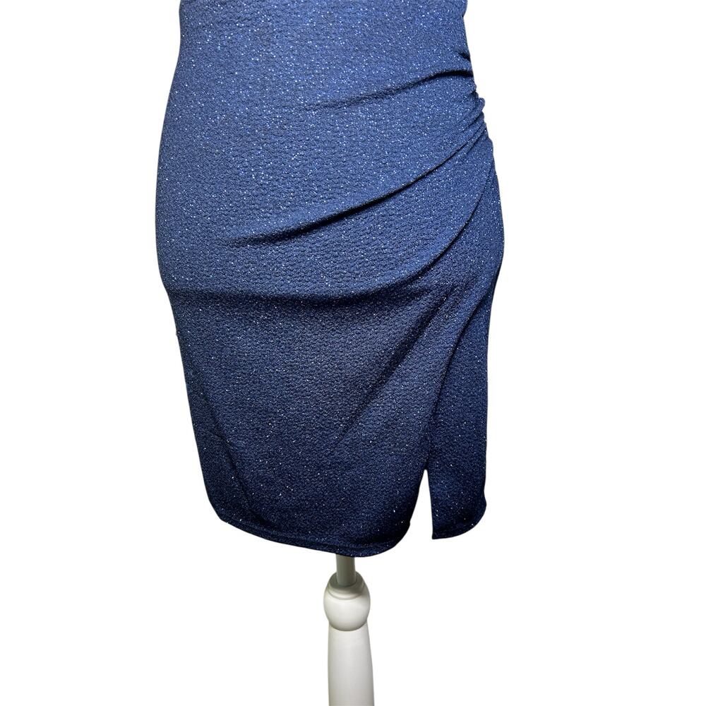Midnight Doll Asymmetrical one-shoulder neckline, Navy Blue Shimmer Dress-Size S - Picture 2 of 13